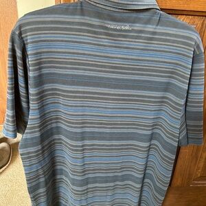 Travis Mathew Blue and Gray Striped Polo Shirt